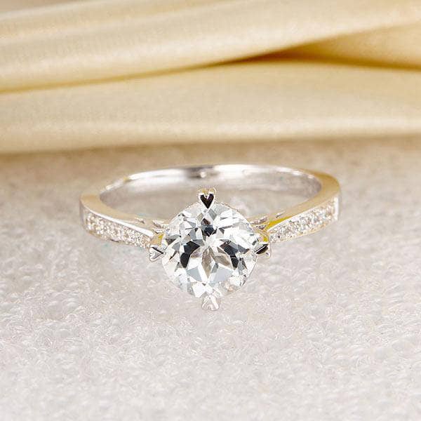 14K White Gold 1.2 Ct Topaz & Natural Diamond Ring-Black Diamonds New York