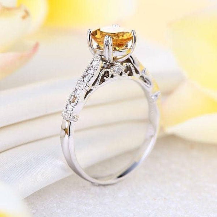 14K White Gold 1.2ct Citrine Natural Diamond Ring-Black Diamonds New York