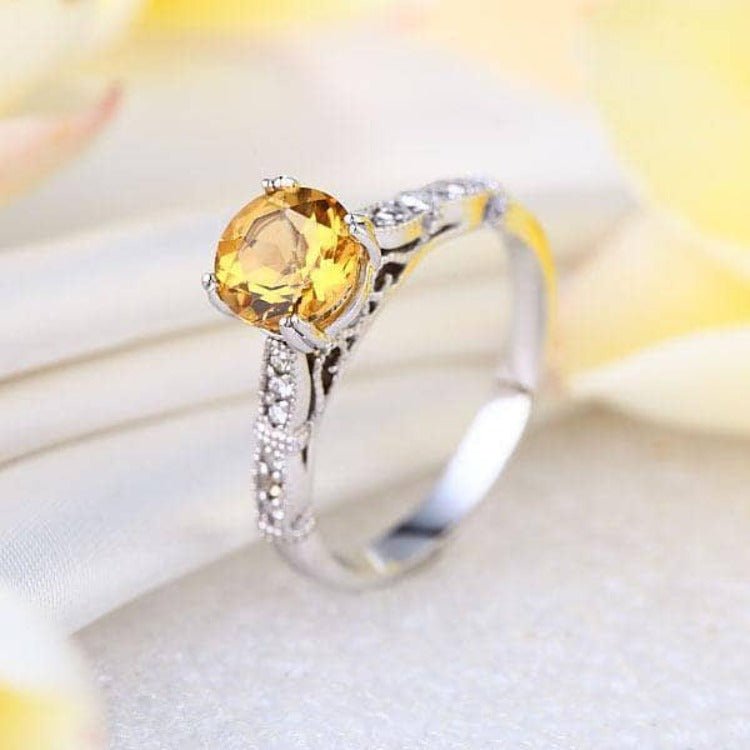 14K White Gold 1.2ct Citrine Natural Diamond Ring-Black Diamonds New York