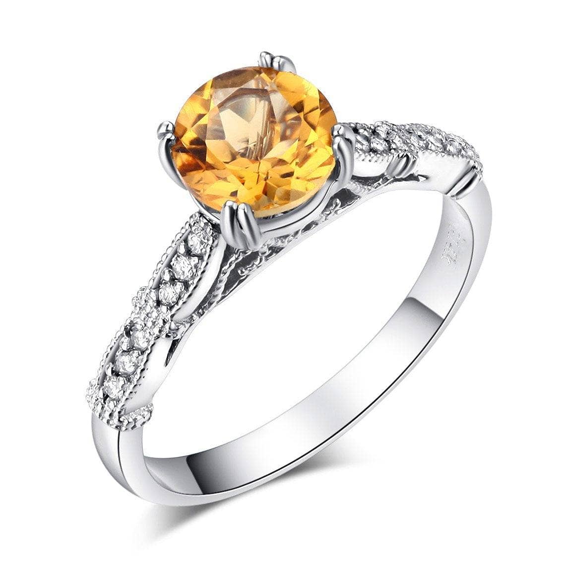 14K White Gold 1.2ct Citrine Natural Diamond Ring-Black Diamonds New York