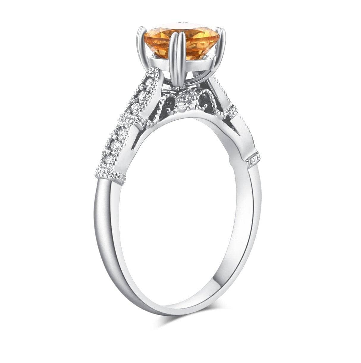 14K White Gold 1.2ct Citrine Natural Diamond Ring-Black Diamonds New York