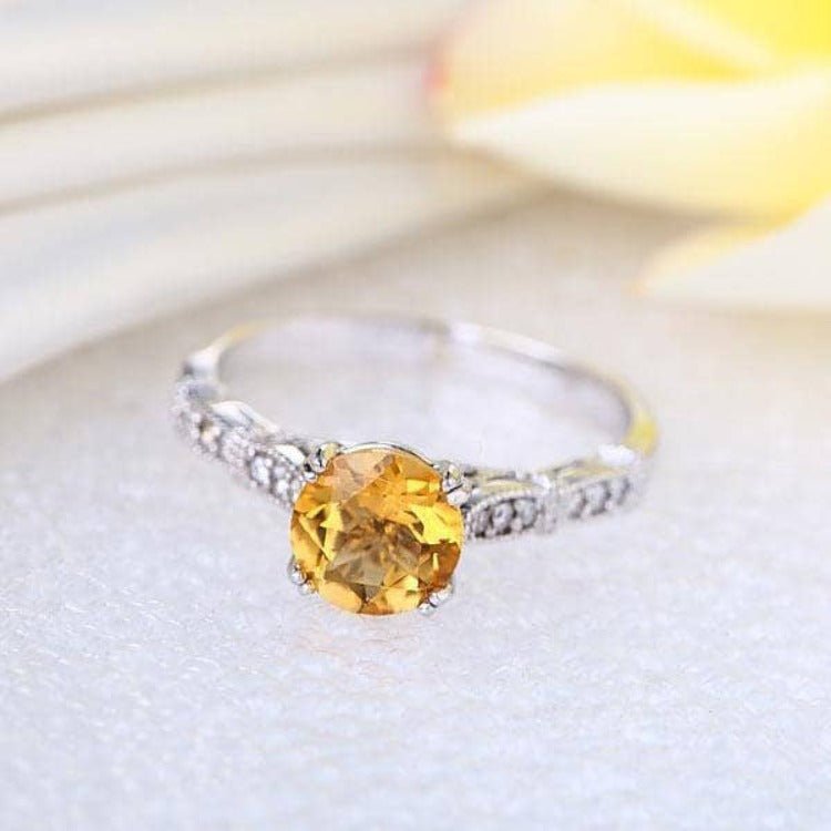 14K White Gold 1.2ct Citrine Natural Diamond Ring-Black Diamonds New York