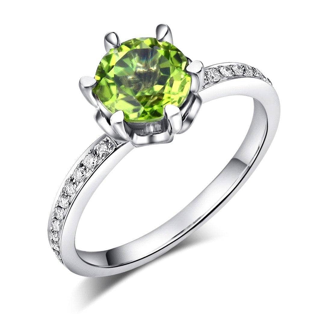 14K White Gold 1.4ct Peridot 0.14 Ct Natural Diamond Ring-Black Diamonds New York