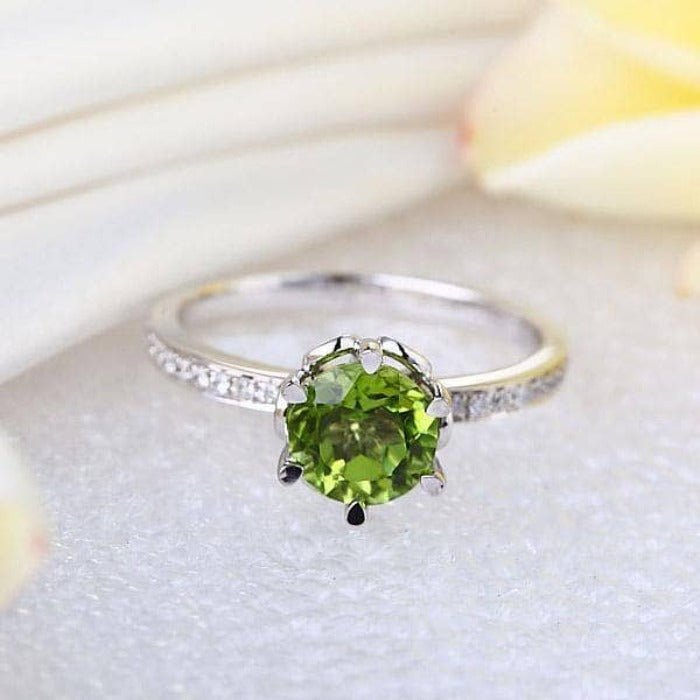 14K White Gold 1.4ct Peridot 0.14 Ct Natural Diamond Ring-Black Diamonds New York