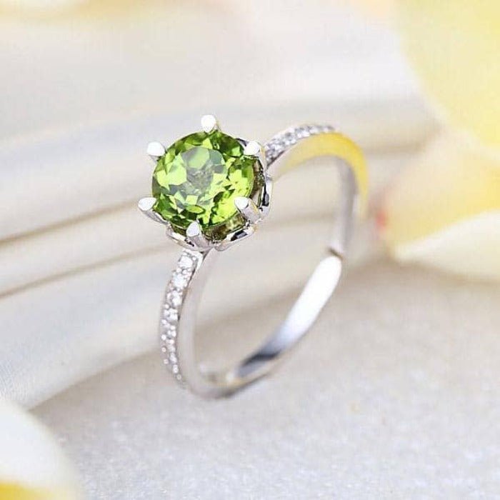 14K White Gold 1.4ct Peridot 0.14 Ct Natural Diamond Ring-Black Diamonds New York