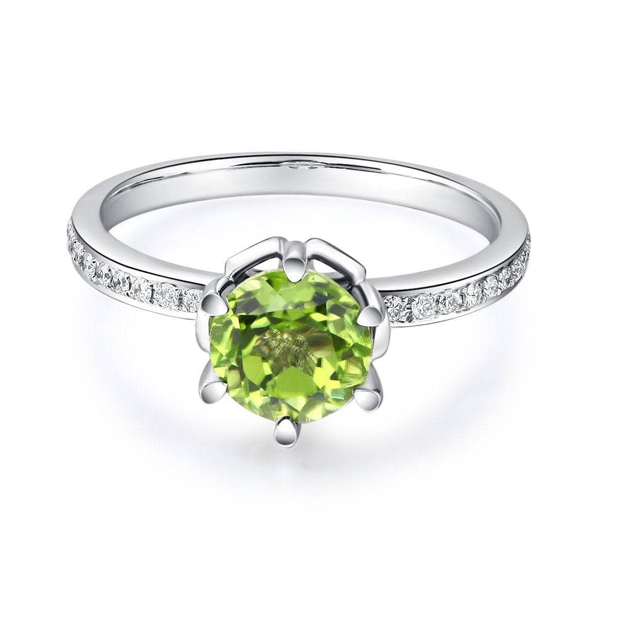 14K White Gold 1.4ct Peridot 0.14 Ct Natural Diamond Ring-Black Diamonds New York