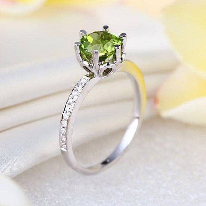 14K White Gold 1.4ct Peridot 0.14 Ct Natural Diamond Ring-Black Diamonds New York