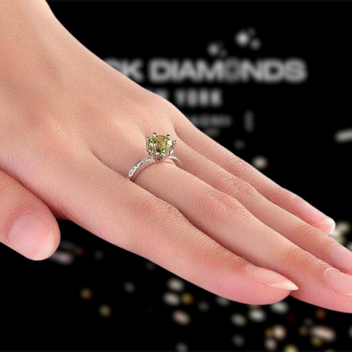 14K White Gold 1.4ct Peridot 0.14 Ct Natural Diamond Ring-Black Diamonds New York