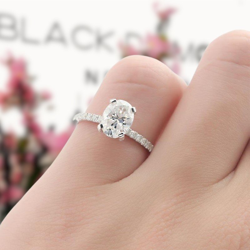 14K White Gold 1.5 ct Oval Cut Diamond Halo Engagement Ring 6.25