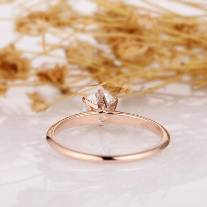 Minimalist 14k White Gold Promise offers Ring For Women, Natural Engagement Solitaire Silver Statement Ring, Halo 6 Prong Diamond Anniversary Gift