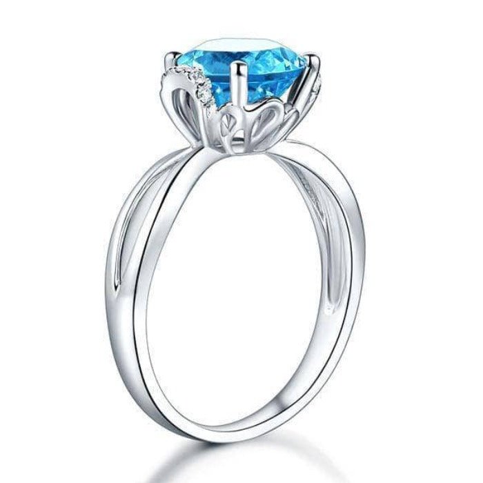 14K White Gold 2ct Swiss Blue Topaz Natural Diamond Ring-Black Diamonds New York