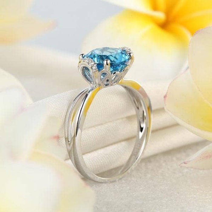 14K White Gold 2ct Swiss Blue Topaz Natural Diamond Ring-Black Diamonds New York