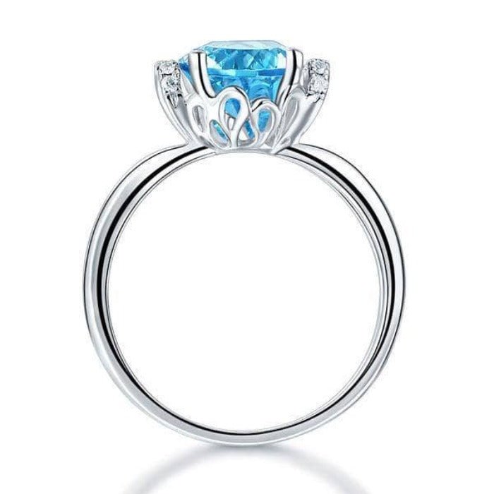 14K White Gold 2ct Swiss Blue Topaz Natural Diamond Ring-Black Diamonds New York