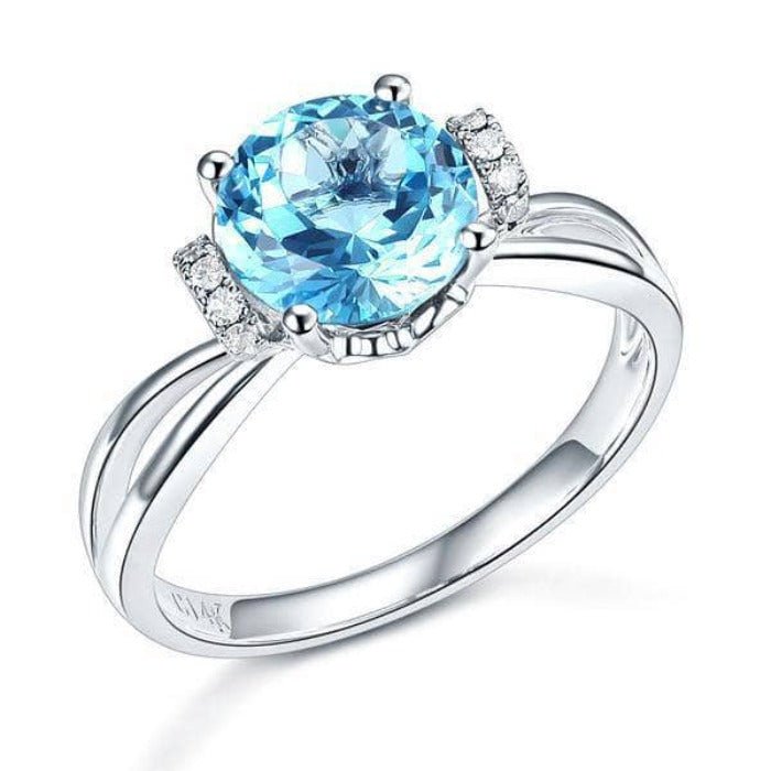 14K White Gold 2ct Swiss Blue Topaz Natural Diamond Ring-Black Diamonds New York