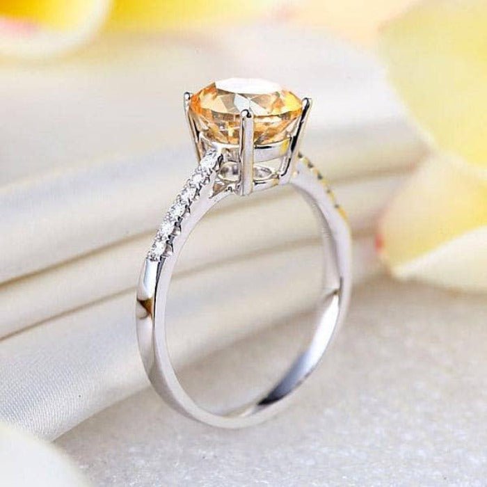 14K White Gold 2ct Yellow Topaz 0.12ct Natural Diamond Ring-Black Diamonds New York