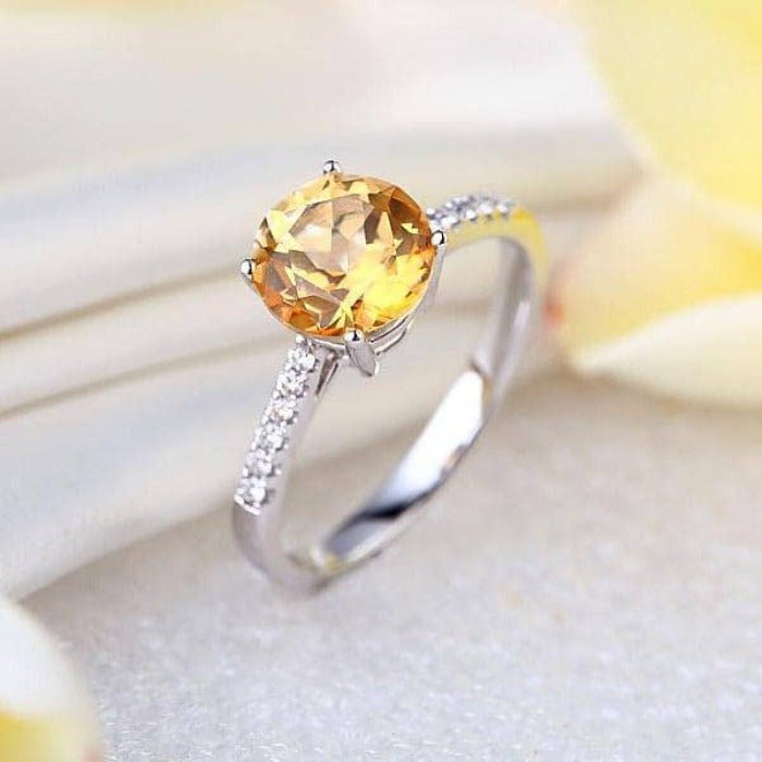 14K White Gold 2ct Yellow Topaz 0.12ct Natural Diamond Ring-Black Diamonds New York