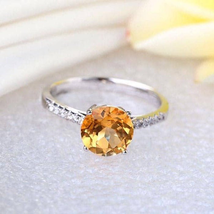 14K White Gold 2ct Yellow Topaz 0.12ct Natural Diamond Ring-Black Diamonds New York