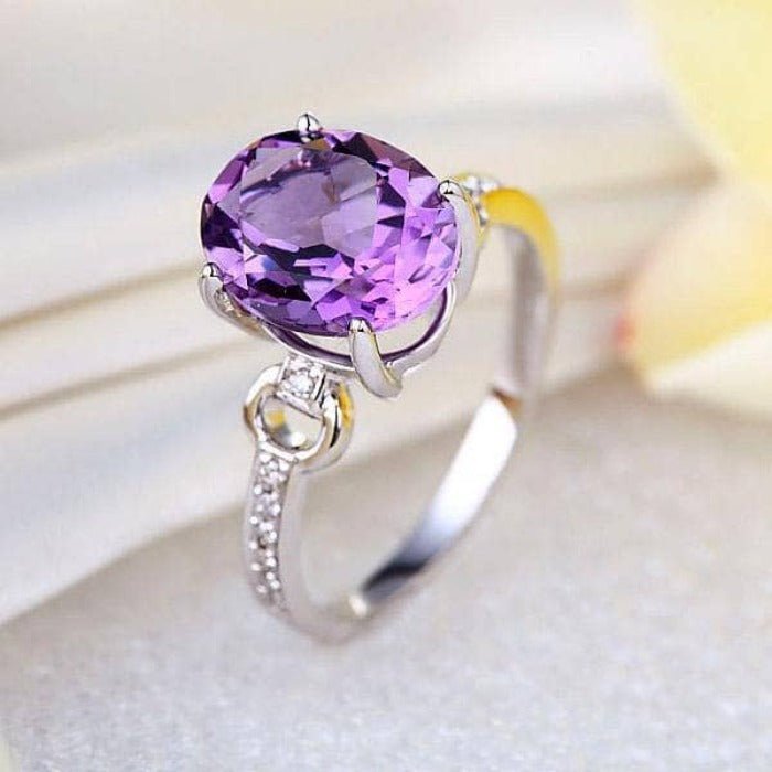 14K White Gold 3.5ct Amethyst 0.097 Ct Natural Diamond Ring-Black Diamonds New York