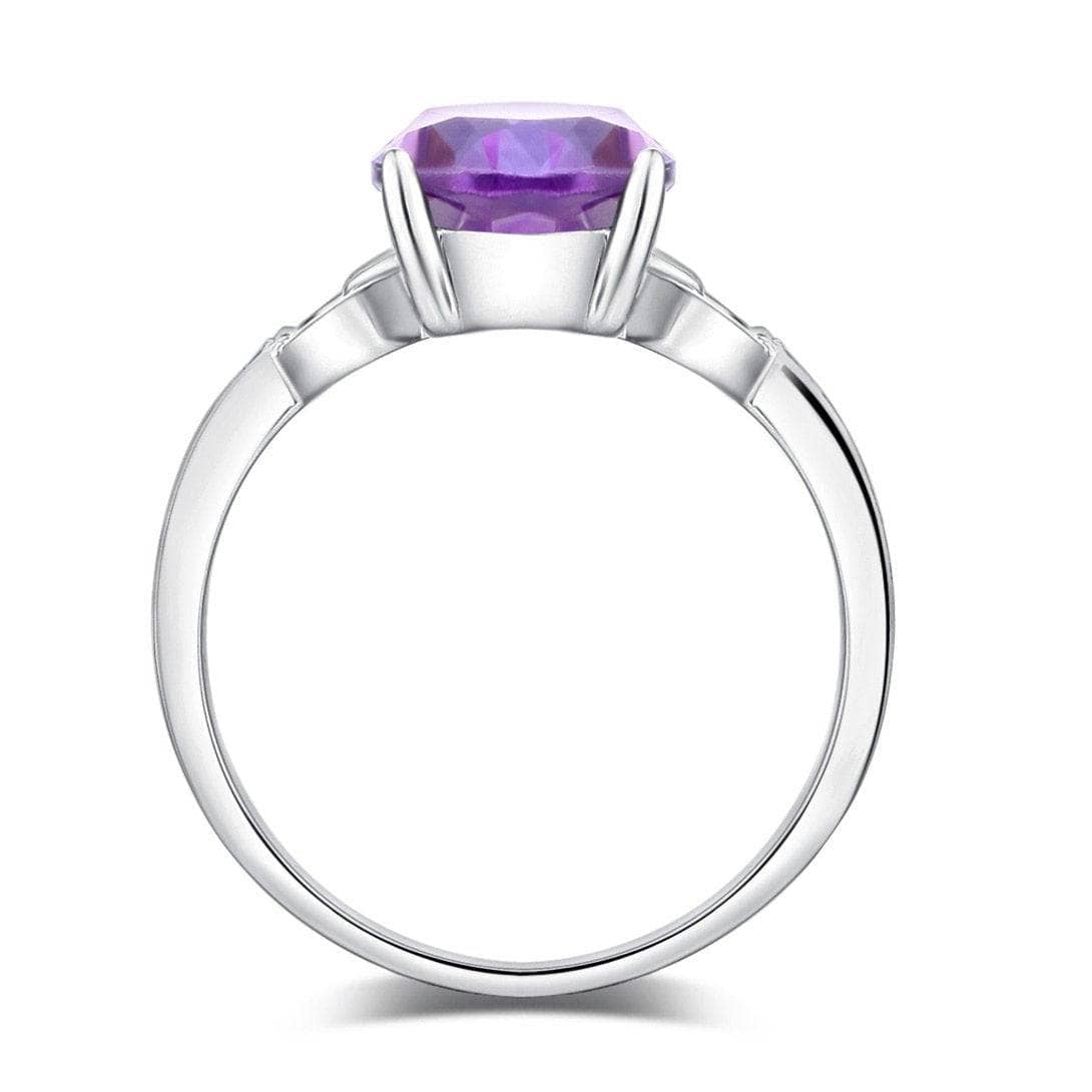 14K White Gold 3.5ct Amethyst 0.097 Ct Natural Diamond Ring-Black Diamonds New York