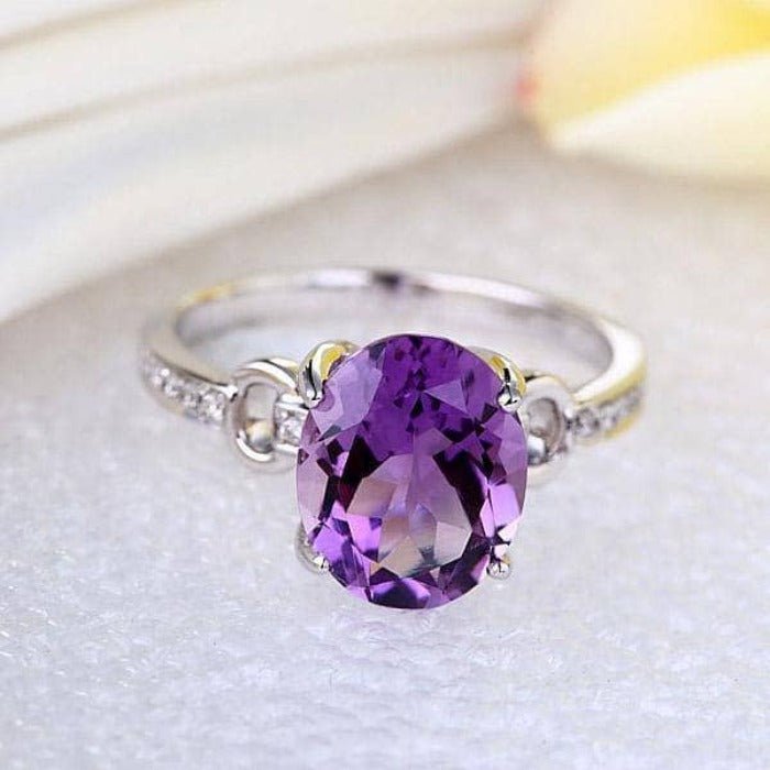 14K White Gold 3.5ct Amethyst 0.097 Ct Natural Diamond Ring-Black Diamonds New York