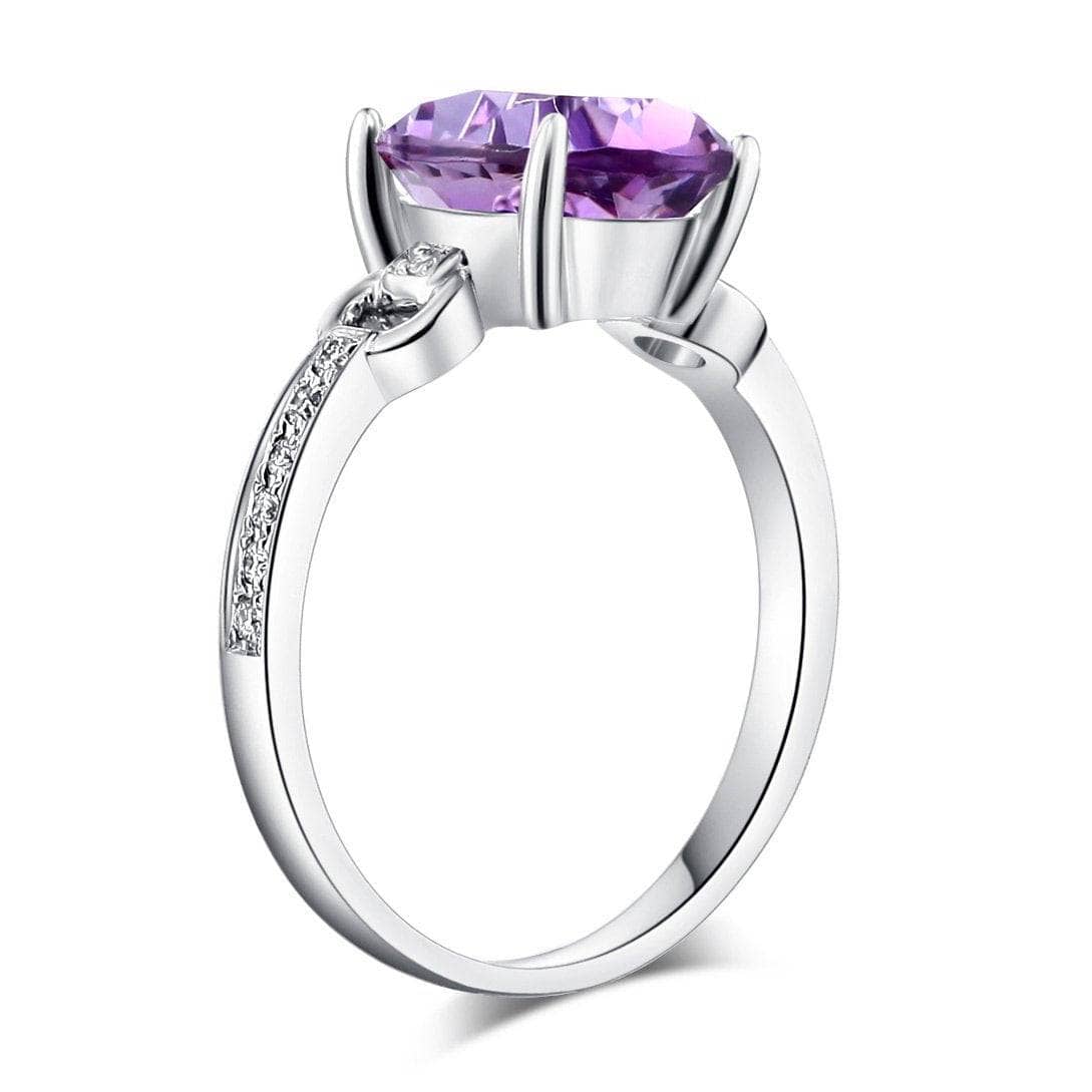 14K White Gold 3.5ct Amethyst 0.097 Ct Natural Diamond Ring-Black Diamonds New York