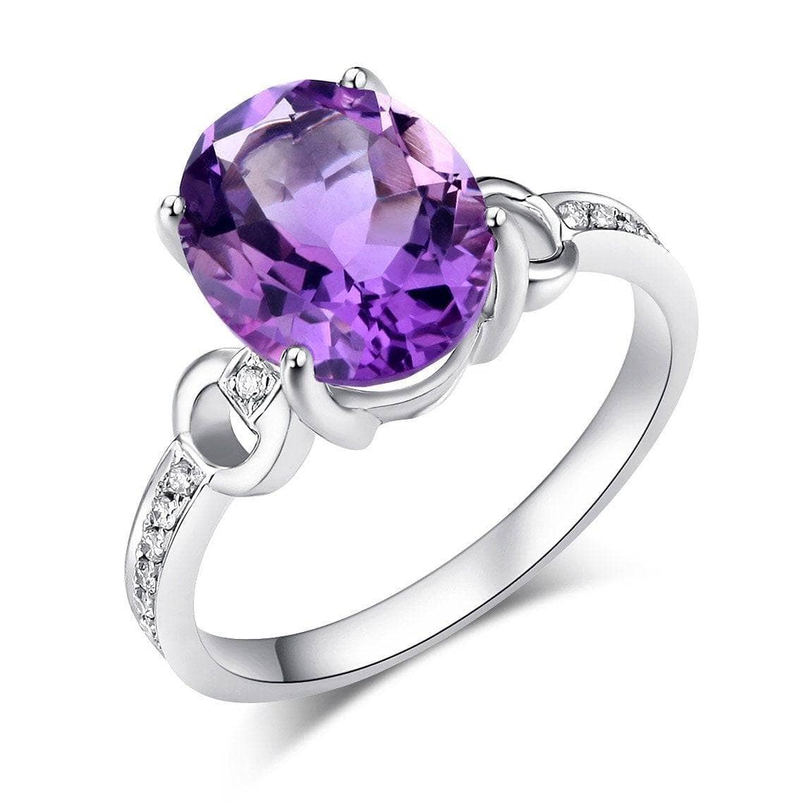 14K White Gold 3.5ct Amethyst 0.097 Ct Natural Diamond Ring-Black Diamonds New York