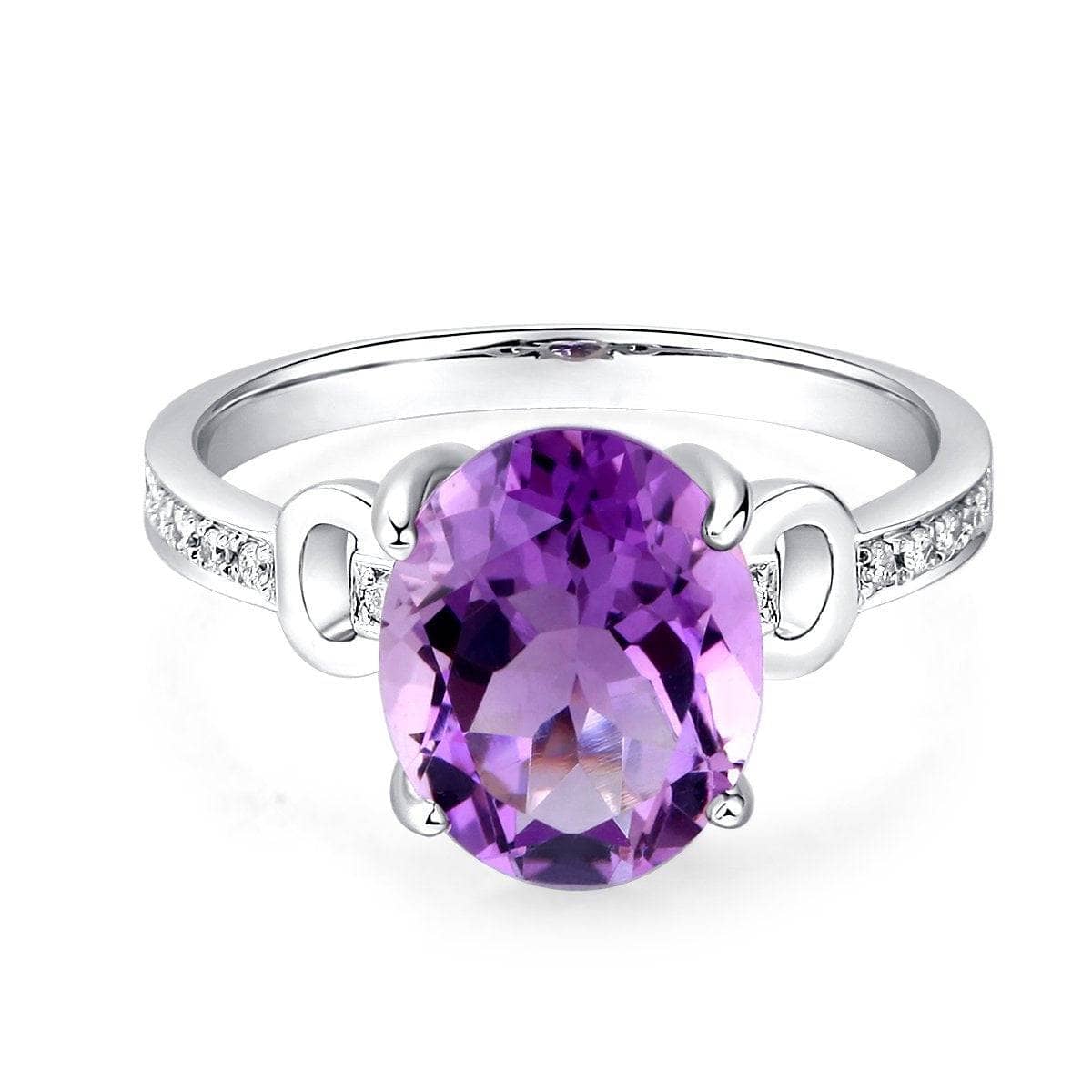 14K White Gold 3.5ct Amethyst 0.097 Ct Natural Diamond Ring-Black Diamonds New York