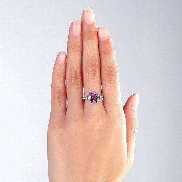 14K White Gold 3.5ct Amethyst 0.097 Ct Natural Diamond Ring-Black Diamonds New York