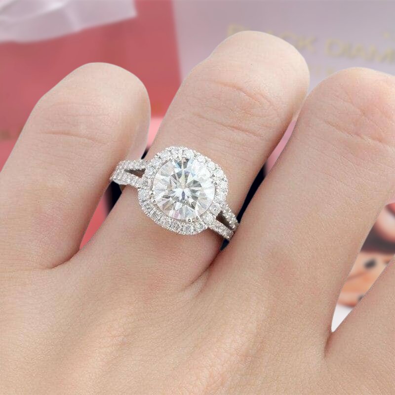 3 CT / 9mm Round Moissanite Diamond Engagement Ring / Brilliant Cut Near White Moissanite Ring / Solid 14k White Gold Wedding Ring For Women deals