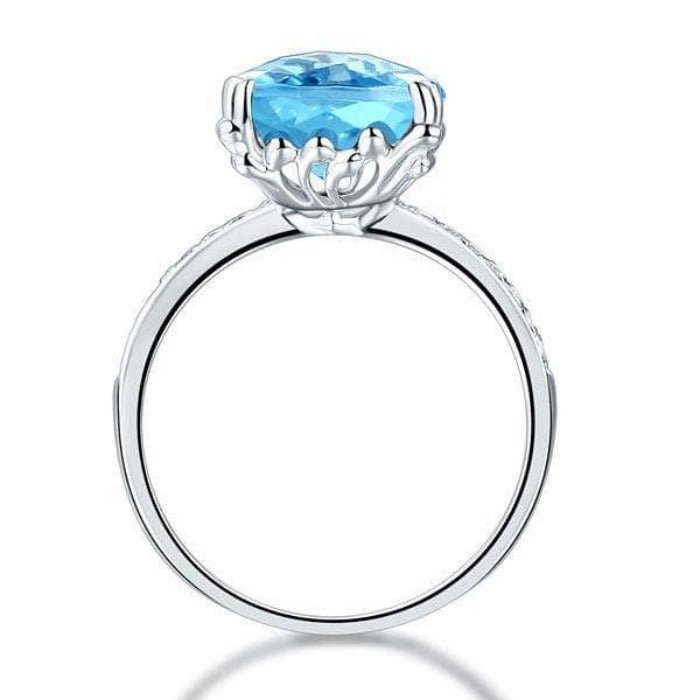 14K White Gold 4.5ct Cushion Swiss Blue Topaz Natural Diamond-Black Diamonds New York