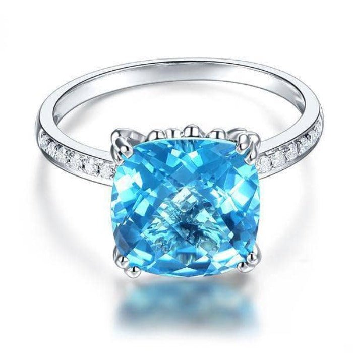 14K White Gold 4.5ct Cushion Swiss Blue Topaz Natural Diamond-Black Diamonds New York