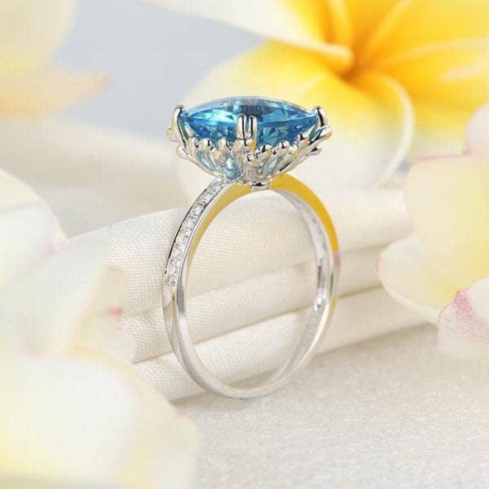 14K White Gold 4.5ct Cushion Swiss Blue Topaz Natural Diamond-Black Diamonds New York