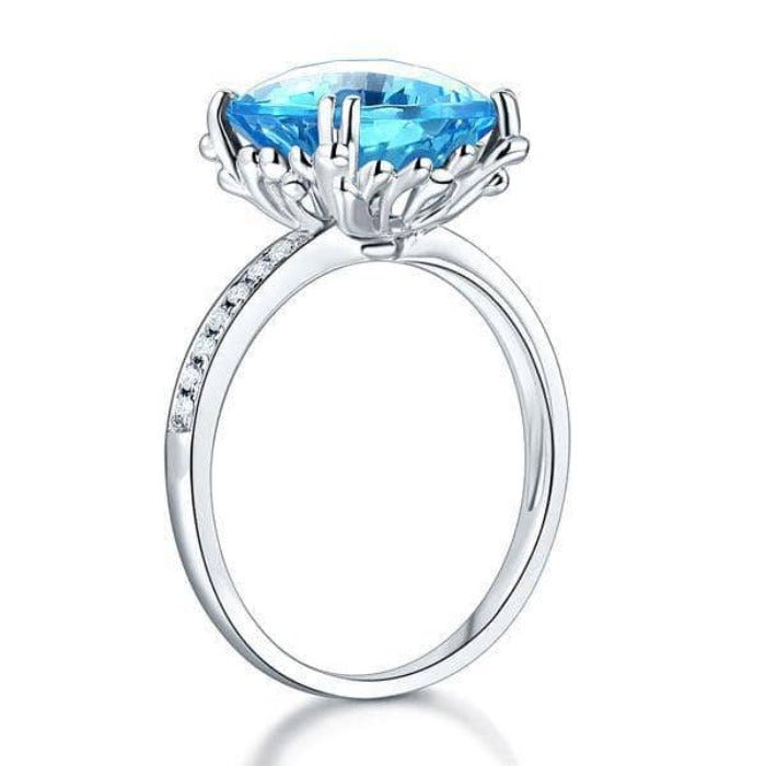 14K White Gold 4.5ct Cushion Swiss Blue Topaz Natural Diamond-Black Diamonds New York