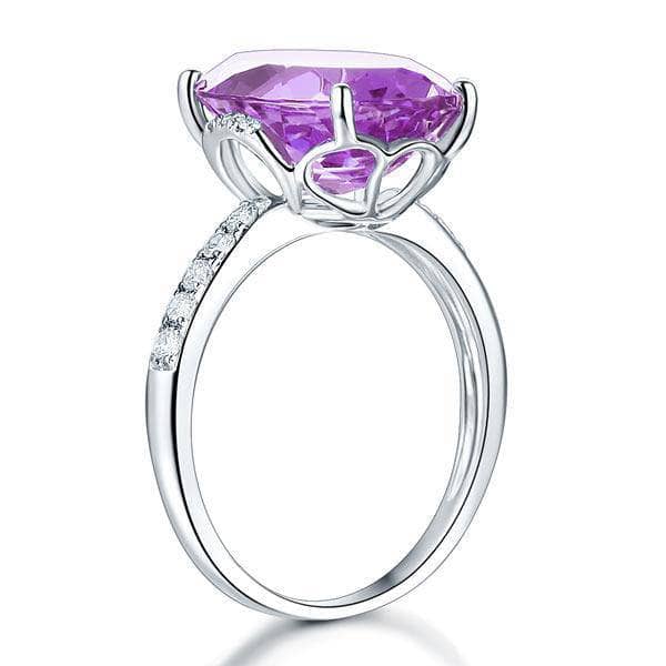 14K White Gold 5.75 Ct Oval Purple Amethyst 0.22 Ct Natural Diamond-Black Diamonds New York