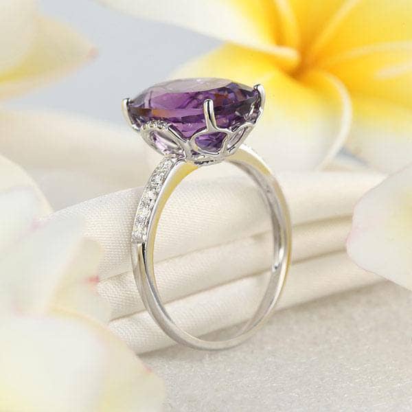 14K White Gold 5.75 Ct Oval Purple Amethyst 0.22 Ct Natural Diamond-Black Diamonds New York