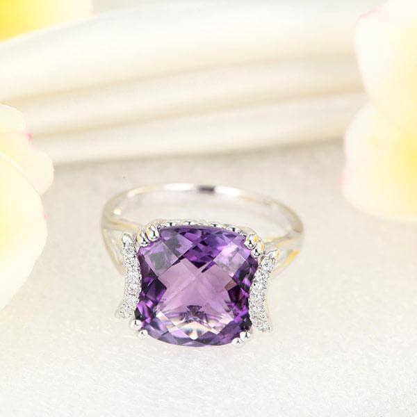 14K White Gold 6.4 Ct Cushion Purple Amethyst Diamond-Black Diamonds New York