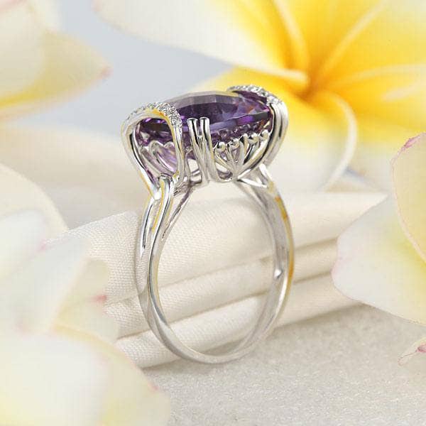 14K White Gold 6.4 Ct Cushion Purple Amethyst Diamond-Black Diamonds New York