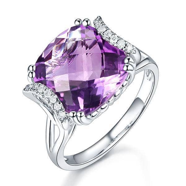 14K White Gold 6.4 Ct Cushion Purple Amethyst Diamond-Black Diamonds New York