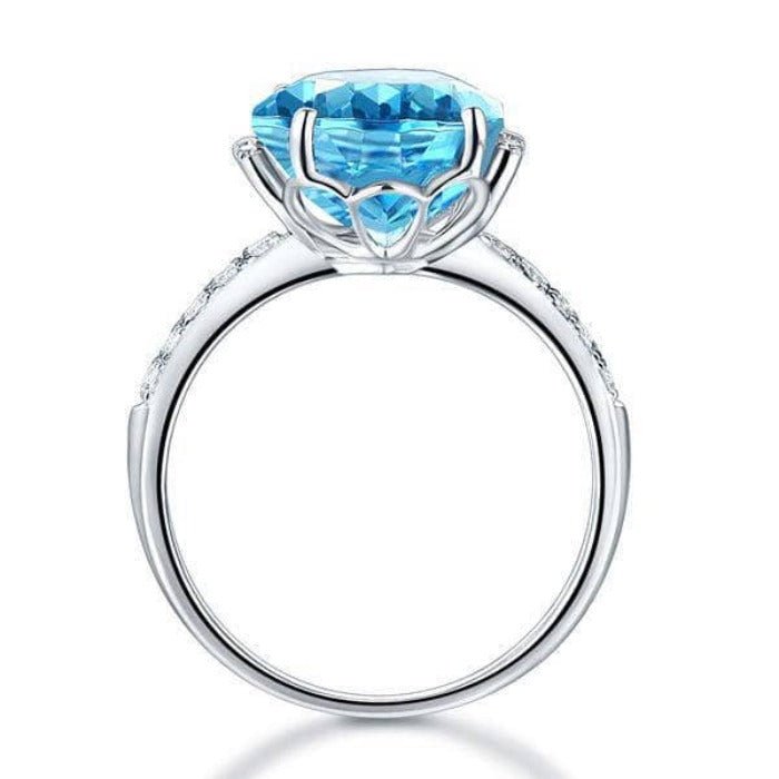 14K White Gold 6.5 Ct Oval Swiss Blue Topaz 0.22 Ct Natural Diamond-Black Diamonds New York