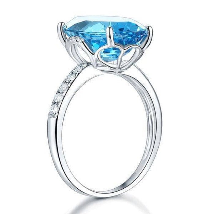 14K White Gold 6.5 Ct Oval Swiss Blue Topaz 0.22 Ct Natural Diamond-Black Diamonds New York