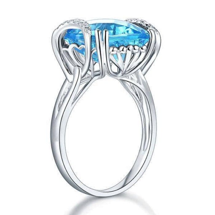 14K White Gold 9.65ct Cushion Swiss Blue Topaz Natural Diamond-Black Diamonds New York