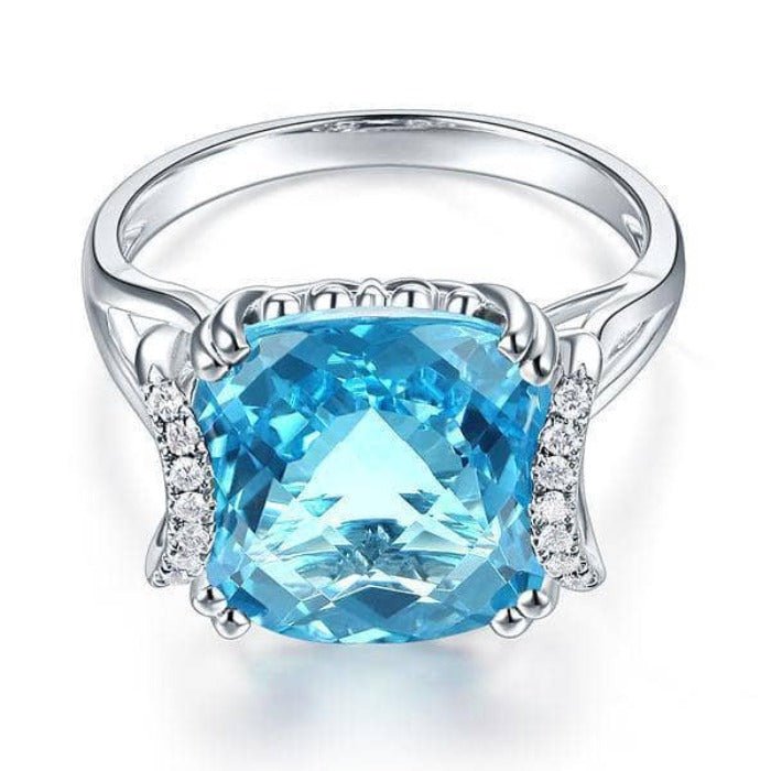 14K White Gold 9.65ct Cushion Swiss Blue Topaz Natural Diamond-Black Diamonds New York