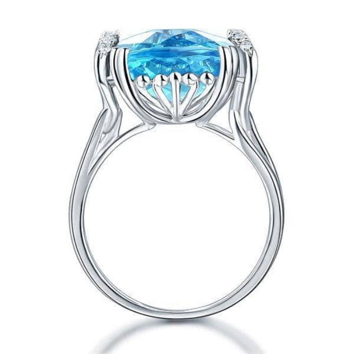 14K White Gold 9.65ct Cushion Swiss Blue Topaz Natural Diamond-Black Diamonds New York