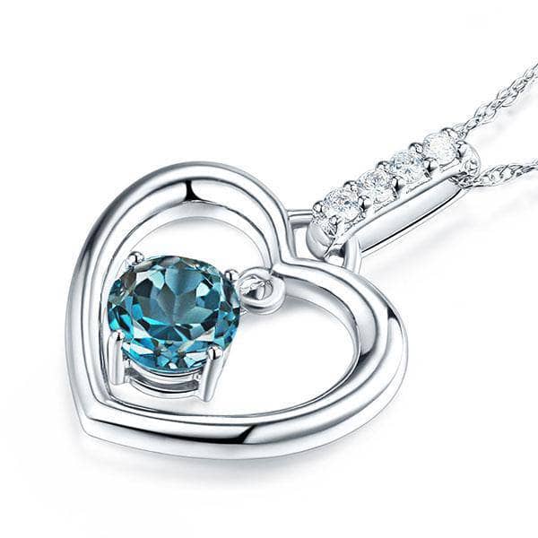 14K White Gold Blue Topaz Heart Pendant Necklace 0.04ct Diamond from ...