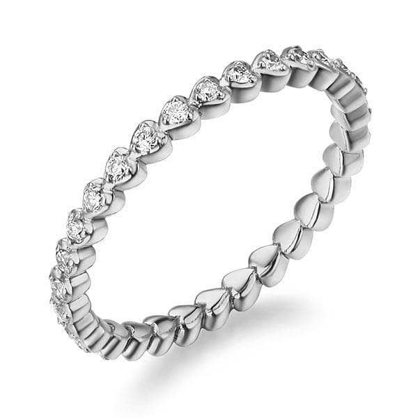 14K White Gold Heart Eternity Stacking Ring 0.33ct Natural Diamonds-Black Diamonds New York