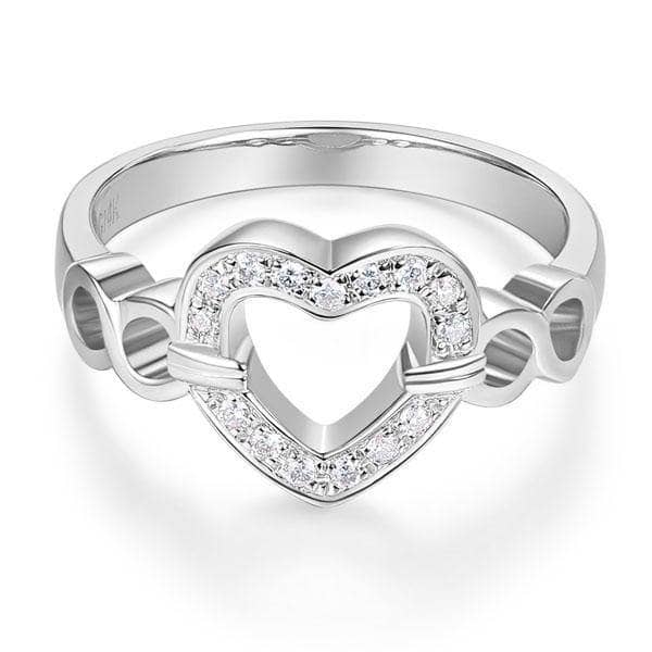 14K White Gold Heart Promise Ring 0.1ct Natural Diamond-Black Diamonds New York