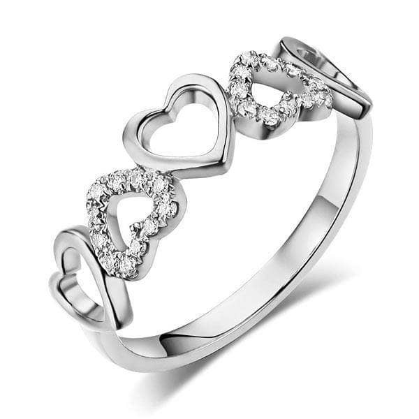 14K White Gold Heart Ring 0.12ct Natural Diamonds-Black Diamonds New York