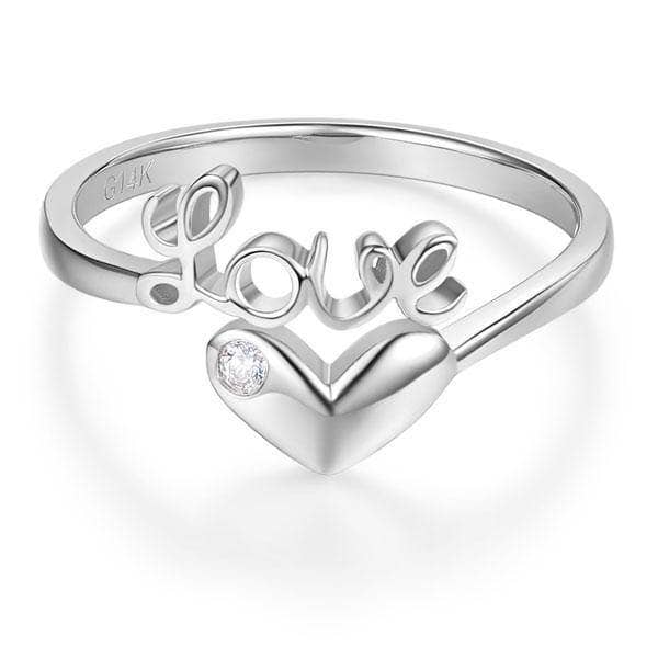 14k White Gold Love Heart Ring 0.01ct Natural Diamond-Black Diamonds New York