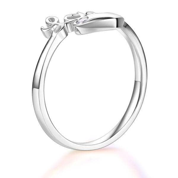 14k White Gold Love Heart Ring 0.01ct Natural Diamond-Black Diamonds New York