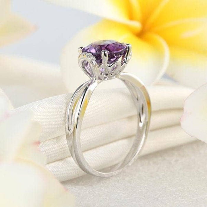 14K White Gold Purple Amethyst Natural Diamond Ring-Black Diamonds New York